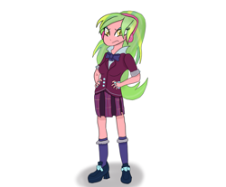 Size: 2545x2110 | Tagged: safe, artist:mildockart, imported from derpibooru, lemon zest, equestria girls, friendship games, clothes, crystal prep academy uniform, crystal prep shadowbolts, female, hand on hip, headphones, school uniform, simple background, skirt, solo, white background