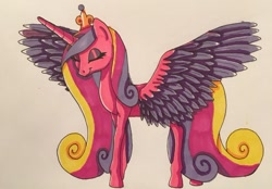 Size: 1023x713 | Tagged: safe, artist:serra20, imported from derpibooru, princess cadance, feather, female, markers, prismacolors, shading, solo, traditional art