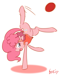 Size: 2057x2610 | Tagged: safe, artist:akainu_pony, imported from derpibooru, pinkie pie, buckball season, ball, bandana, belly button, bottomless, buckball, clothes, cute, diapinkes, female, partial nudity, pinktails pie, pixiv, solo