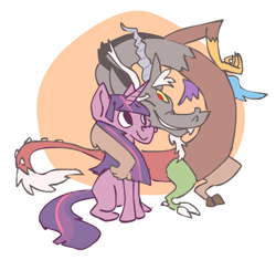 Size: 566x532 | Tagged: safe, artist:sky665, imported from derpibooru, discord, twilight sparkle, draconequus, pony, unicorn, duo, female, friendshipping, male, mare