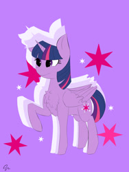 Size: 2400x3200 | Tagged: safe, artist:passigcamel, imported from derpibooru, twilight sparkle, alicorn, pony, cutie mark background, female, raised hoof, solo, twilight sparkle (alicorn)