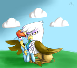 Size: 1800x1600 | Tagged: safe, artist:passigcamel, imported from derpibooru, gilda, rainbow dash, griffon, pony, duo