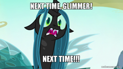 Size: 800x450 | Tagged: safe, edit, edited screencap, imported from derpibooru, screencap, queen chrysalis, changeling, changeling queen, to where and back again, female, former queen chrysalis, image macro, inspector gadget, makeameme.org, meme, solo