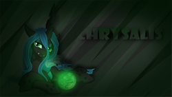 Size: 2560x1440 | Tagged: safe, artist:kp-shadowsquirrel, artist:yanoda, artist:zaks0512, imported from derpibooru, queen chrysalis, changeling, changeling queen, dark, female, glow, glowing, lidded eyes, looking at you, lying down, orb, prone, solo, vector, wallpaper