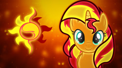 Size: 1920x1080 | Tagged: safe, artist:solaris-lights, imported from derpibooru, sunset shimmer, pony, unicorn, cutie mark, female, looking at you, mare, neon, solo, vector, wallpaper