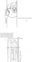 Size: 800x1519 | Tagged: safe, artist:dsb71013, imported from derpibooru, oc, oc only, oc:static signal, comic, mare in black, monochrome