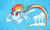 Size: 976x594 | Tagged: safe, artist:sorcerushorserus, imported from derpibooru, rainbow dash, cloudsdale, female, flying, rainbow trail, solo, speed lines, younger
