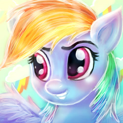 Size: 1417x1417 | Tagged: safe, artist:loveless-nights, imported from derpibooru, rainbow dash, bust, cutie mark, female, portrait, solo