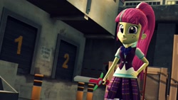 Size: 1920x1080 | Tagged: safe, artist:razethebeast, imported from derpibooru, sour sweet, equestria girls, 3d, clothes, crystal prep academy uniform, crystal prep shadowbolts, female, forces of harmony, freckles, happy, pleated skirt, scenery, school uniform, skirt, solo, source filmmaker