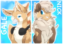 Size: 1064x750 | Tagged: safe, artist:hiccupsdoesart, deleted from derpibooru, imported from derpibooru, oc, oc only, oc:galethegriffon, oc:nickthenoodle, draconequus, griffon, badge, con badge, draconequus oc, solo
