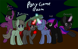 Size: 806x509 | Tagged: safe, artist:cybermagus, imported from derpibooru, oc, oc only, earth pony, pony, unicorn, game, group, magic
