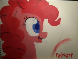 Size: 2361x1791 | Tagged: safe, artist:fairhart, imported from derpibooru, pinkie pie, acrylic painting, female, painting, photo, smiling, solo, traditional art