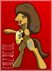 Size: 1734x2362 | Tagged: safe, artist:friendshipismetal777, imported from derpibooru, caramel, pony, afro, bipedal, guitar, journey (band), male, neal schon, solo