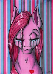 Size: 1746x2459 | Tagged: safe, artist:stirren, imported from derpibooru, pinkie pie, bust, crying, eyes closed, female, heart, pinkamena diane pie, portrait, solo, traditional art