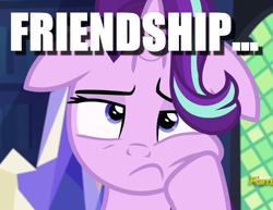 Size: 610x471 | Tagged: safe, edit, edited screencap, imported from derpibooru, screencap, starlight glimmer, every little thing she does, bored, cropped, female, floppy ears, friendship, image macro, meme, solo