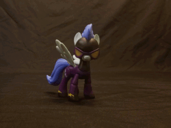 Size: 808x606 | Tagged: safe, imported from derpibooru, nightshade, animated, clothes, costume, dancing, gif, guardians of harmony, irl, photo, shadowbolts, shadowbolts costume, solo, stop motion, toy