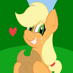 Size: 576x576 | Tagged: safe, artist:pembroke, imported from derpibooru, applejack, female, hat, heart, looking at you, smiling, solo