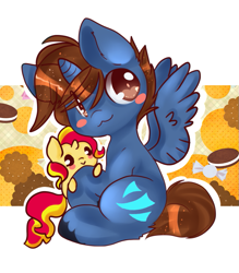 Size: 727x829 | Tagged: safe, artist:fluffire, imported from derpibooru, sunset shimmer, oc, oc:headlong flight, alicorn, pony, alicorn oc, blushing, chibi, commission, cute, plushie, ych result