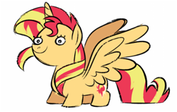 Size: 400x255 | Tagged: safe, artist:spacekitsch, deleted from derpibooru, imported from derpibooru, sunset shimmer, alicorn, pony, alicornified, majestic as fuck, race swap, shimmercorn, short legs, smol, solo
