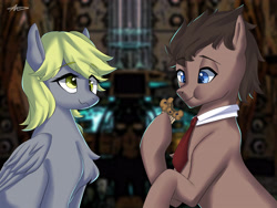 Size: 4000x3000 | Tagged: safe, artist:arasiui, imported from derpibooru, derpy hooves, doctor whooves, time turner, pegasus, pony, chest fluff, doctor who, female, food, mare, muffin, tardis, tardis console room, tardis control room, the doctor