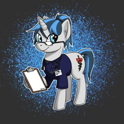 Size: 1024x1024 | Tagged: safe, artist:wcnimbus, imported from derpibooru, oc, oc only, oc:arcana aid, pony, clipboard, clothes, female, mare, nurse, ponytail, scrubs, scrubs (gear), smiling, solo, standing