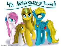Size: 1600x1200 | Tagged: safe, artist:julunis14, imported from derpibooru, oc, oc only, pony, glowing horn, trio