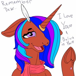 Size: 1024x1024 | Tagged: safe, artist:brainiac, imported from derpibooru, oc, oc only, oc:rose sniffer, pony, unicorn, bust, clothes, cute, female, mare, scarf, solo, text, underhoof