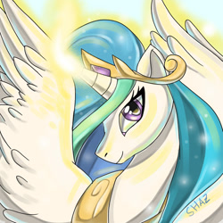 Size: 600x600 | Tagged: safe, artist:commander booty call, artist:slime-tiger, imported from derpibooru, princess celestia, female, glowing horn, solo