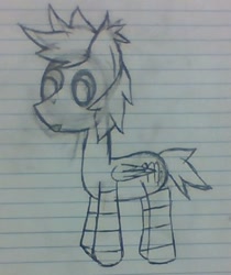 Size: 370x440 | Tagged: safe, artist:darwinsoft, imported from derpibooru, oc, oc only, oc:jam, pegasus, pony, clothes, fangs, lined paper, monochrome, socks, solo, striped socks, traditional art, virgo