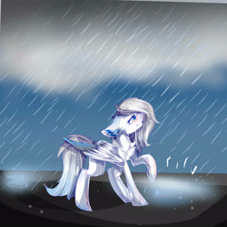 Size: 3000x3000 | Tagged: safe, artist:sunshinejoyyt, imported from derpibooru, oc, oc only, oc:sunshine wonder, pegasus, pony, crying, rain, solo