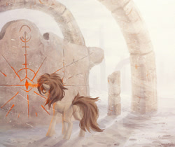 Size: 2082x1752 | Tagged: safe, artist:koviry, imported from derpibooru, oc, oc only, oc:sandy vain, magic, ruins, runes, solo, winter