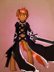 Size: 2448x3264 | Tagged: safe, artist:melodybell, imported from derpibooru, pony, bankai, bipedal, bleach (manga), kurosaki ichigo, ponified, solo, sword, weapon