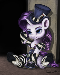 Size: 2800x3500 | Tagged: safe, artist:beamsaber, imported from derpibooru, rarity, borderlands, clothes, cosplay, costume, female, hoof boots, mad moxxi, sitting, solo