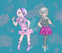 Size: 900x777 | Tagged: safe, artist:yunsildin, imported from derpibooru, diamond tiara, silver spoon, human, clothes, dress, ear piercing, earring, humanized, jewelry, piercing