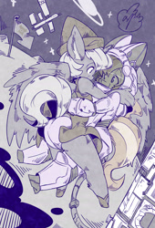 Size: 1688x2480 | Tagged: safe, artist:asprin white rabbit, imported from derpibooru, princess luna, oc, oc:hwtfbi, anthro, astronaut, cartographer's cap, clothes, cute, dress, ear fluff, filly, flag, hat, hug, lunabetes, moon, panties, satellite, space, spacesuit, underwear, woona, younger