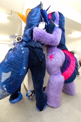 Size: 1365x2048 | Tagged: safe, artist:kolshica, artist:tashiroyu, artist:toki, imported from derpibooru, princess luna, twilight sparkle, human, butt, clothes, cosplay, costume, fursuit, implied twiluna, irl, irl human, photo, plot