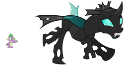 Size: 5688x3011 | Tagged: safe, artist:no-time-for-caution, imported from derpibooru, spike, thorax, changeling, the times they are a changeling, a changeling can change, absurd resolution, crying, simple background, song, transparent background, vector