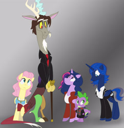 Size: 4364x4500 | Tagged: safe, artist:kimberlycolors, imported from derpibooru, discord, fluttershy, princess luna, spike, twilight sparkle, alicorn, pony, absurd resolution, belle gold, crossover, emma swan, henry mills, mr. gold, once upon a time, once upon a time (tv show), regina mills, twilight sparkle (alicorn)