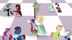 Size: 8000x4500 | Tagged: safe, artist:kimberlycolors, imported from derpibooru, discord, fluttershy, fanfic:daughter of discord, absurd resolution, adrien agreste, bruno carrelli, clothes, crossover, dexter charming, discoshy, dress, ever after high, grand galloping gala, hug, judy hopps, kamala khan, male, marinette dupain-cheng, miraculous ladybug, ms. marvel, nick wilde, ponified, raven queen, shipping, spoiler, straight, zootopia