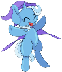 Size: 6875x7989 | Tagged: safe, artist:cutepencilcase, imported from derpibooru, trixie, pony, unicorn, absurd resolution, bipedal, cape, clothes, cute, diatrixes, eyes closed, female, hat, open mouth, simple background, smiling, solo, transparent background, trixie's cape, trixie's hat, underhoof, vector