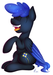 Size: 775x1089 | Tagged: safe, artist:divlight, imported from derpibooru, oc, oc only, oc:shade galaxy, bat pony, pony, laughing, solo