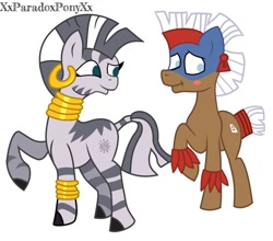 Size: 1024x902 | Tagged: safe, artist:xxparadoxponyxx, imported from derpibooru, temple chant, zecora, earth pony, pony, zebra, female, male, mare, shipping, simple background, stallion, straight, tribal pony, white background, zechant