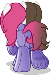 Size: 2128x3116 | Tagged: safe, artist:nxzc88, imported from derpibooru, oc, oc only, oc:pyrisa miracles, oc:vocal love, pony, unicorn, bound together, butt, conjoined, conjoined suit, latex, latex suit, plot, simple background, stuck together, together forever, transparent background, underhoof