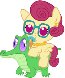 Size: 811x967 | Tagged: safe, artist:red4567, imported from derpibooru, gummy, posey shy, pony, flutter brutter, baby, baby pony, cute, glasses, pacifier, ponies riding gators, posey shy riding gummy, riding