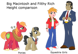 Size: 1050x725 | Tagged: safe, imported from derpibooru, big macintosh, filthy rich, equestria girls, clothes, comparison, duo, duo male, height, male, self paradox, self ponidox, simple background, size comparison, stallion, transparent background