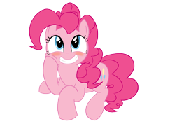 Size: 14031x9921 | Tagged: safe, artist:lemonspark, imported from derpibooru, pinkie pie, pony, absurd resolution, blushing, bronybait, female, grin, in love, looking up, shy, simple background, smiling, solo, squishy cheeks, transparent background