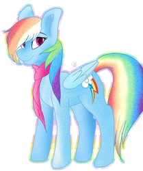 Size: 640x765 | Tagged: safe, artist:sue-puff, imported from derpibooru, rainbow dash, pony, backwards cutie mark, clothes, female, scarf, solo