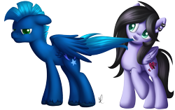 Size: 1741x1095 | Tagged: safe, artist:divlight, imported from derpibooru, oc, oc only, pony, duo, tail bite