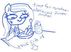 Size: 500x369 | Tagged: safe, artist:lunarmarshmallow, imported from derpibooru, oc, oc only, oc:star shower, 1000 hours in ms paint, dialogue, dinner, fork, ms paint, poverty, scrunchy face, solo, spoon