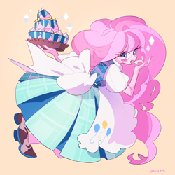 Size: 1200x1201 | Tagged: safe, artist:dusty-munji, imported from derpibooru, pinkie pie, human, equestria girls, cake, female, food, frosting, humanized, simple background, solo